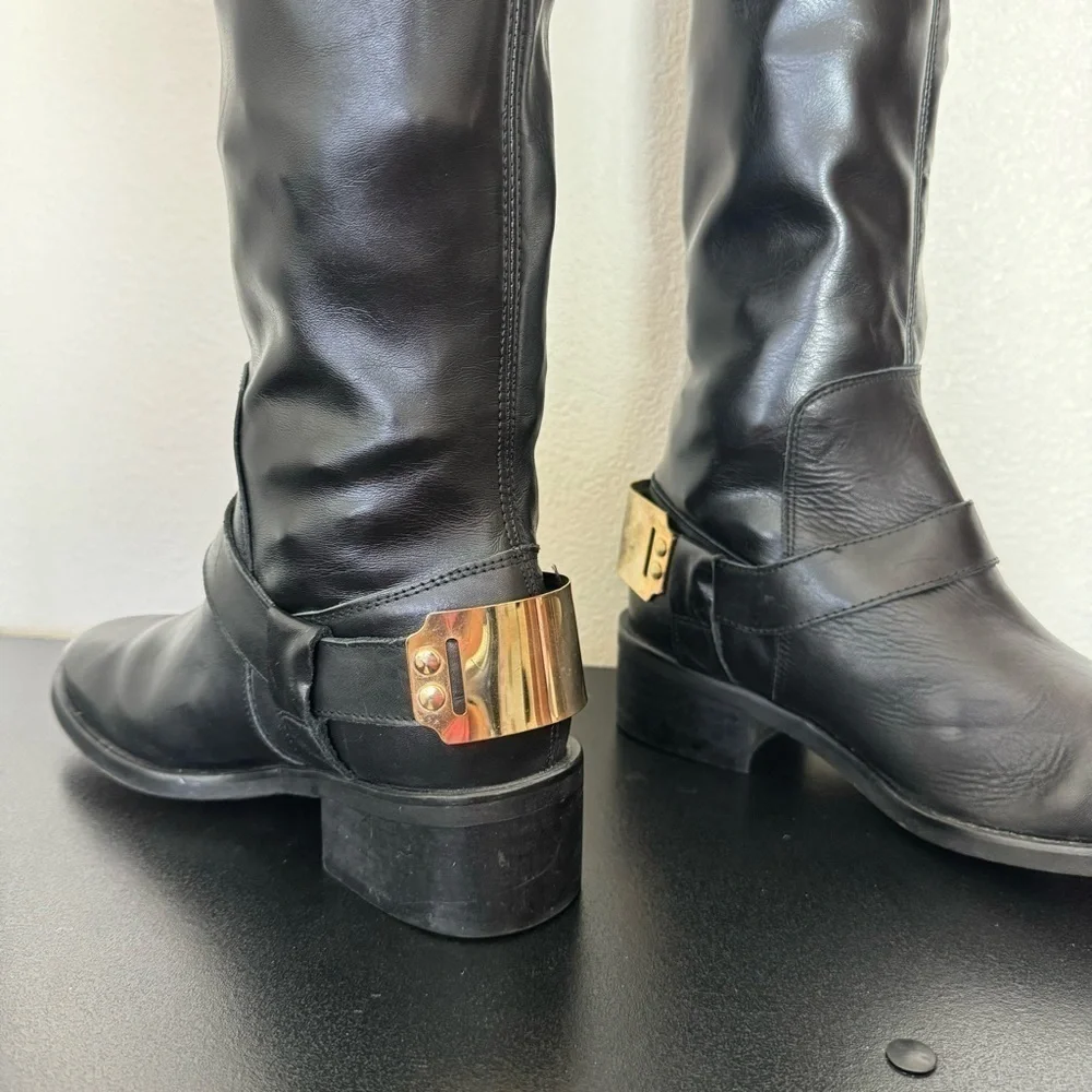 Topshop Leather Boots Gold Buckle Size 6 Medium